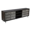 Pemberly Row Hand-Carved 4-Door Mango Wood Media Cabinet on Iron Base in Brown