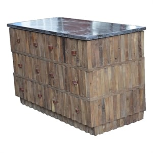 Pemberly Row 6-Drawer Recycled Elm Buffet with Soapstone Top and Leather Pulls