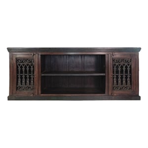 Pemberly Row 2-Door Mango Wood Plasma Cabinet with Iron Jali Doors in Dark Brown