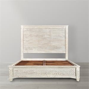 Pemberly Row Hand-Carved Mango Wood White King Platform Bed with High Headboard