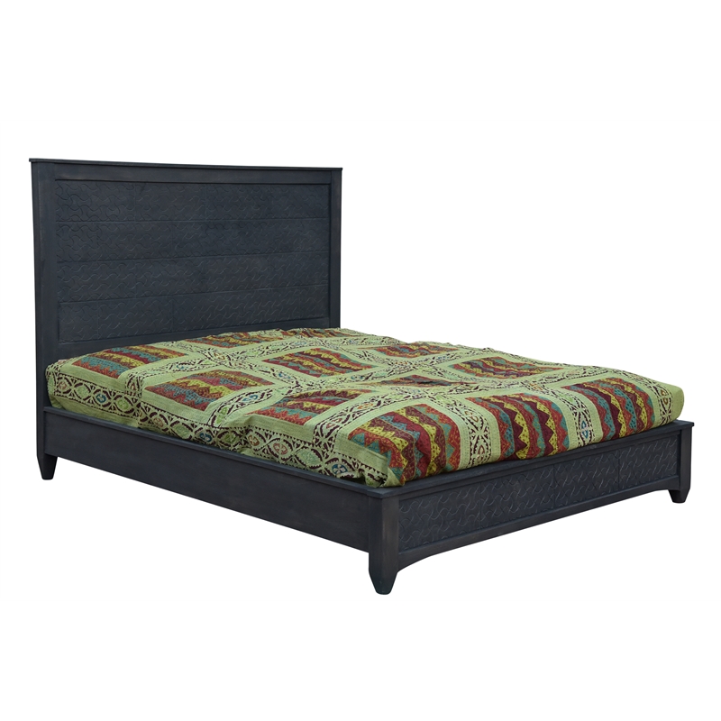 Pemberly Row Hand-Carved Mango Wood California King Platform Bed in Gray Wash