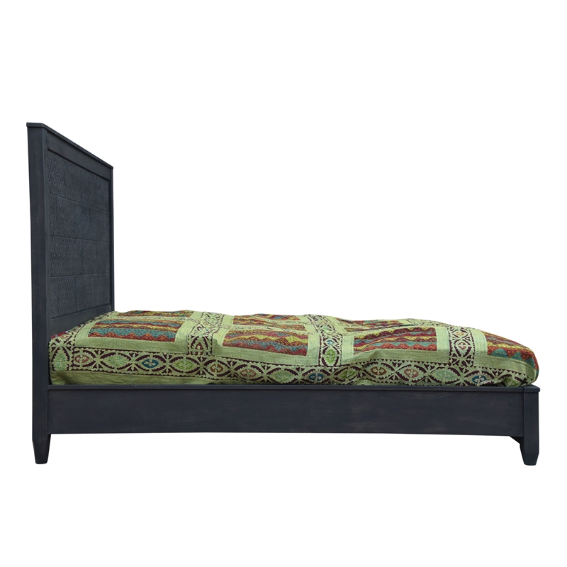 Pemberly Row Hand-Carved Mango Wood California King Platform Bed in Gray Wash