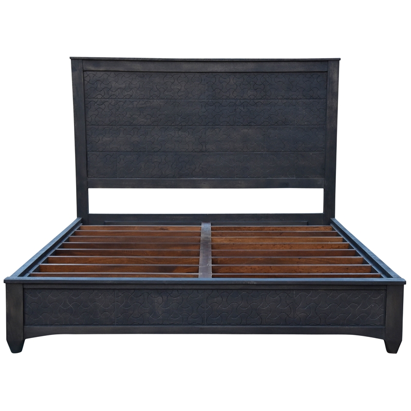 Pemberly Row Hand-Carved Mango Wood California King Platform Bed in Gray Wash