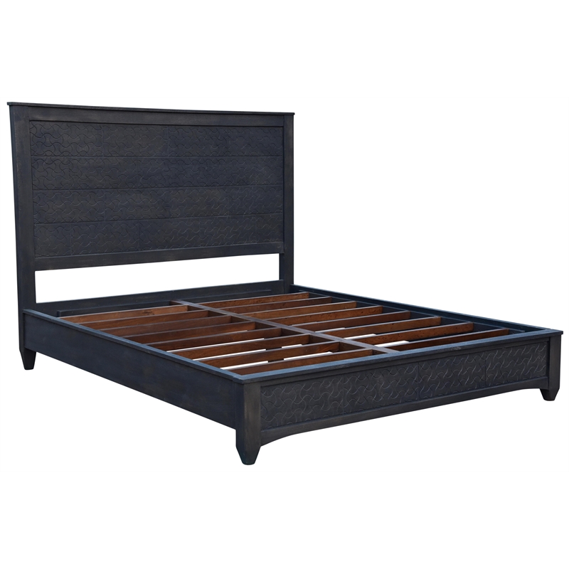 Pemberly Row Hand-Carved Mango Wood California King Platform Bed in Gray Wash