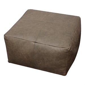 Pemberly Row 22&quot Genuine Leather Foam-Filled Pouf with Contrast Stitching - Gray