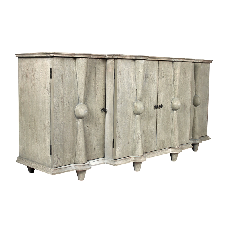 Pemberly Row 4-Door Reclaimed Pine White Wash Sideboard on 8 Legs with 6 Shelves