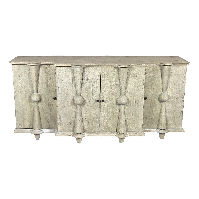 Pemberly Row 4-Door Reclaimed Pine White Wash Sideboard on 8 Legs with 6 Shelves