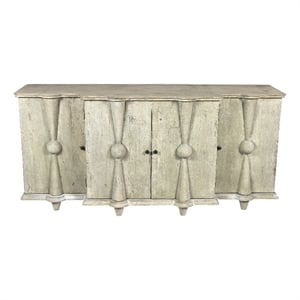 Pemberly Row 4-Door Reclaimed Pine White Wash Sideboard on 8 Legs with 6 Shelves
