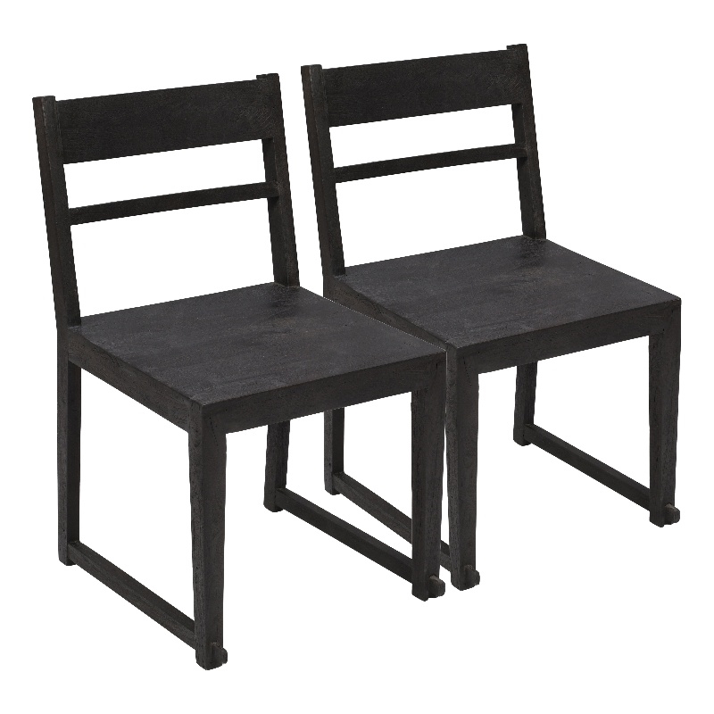 Pemberly Row Sand-Blasted Mango Wood Dining Chair Set of 2 in Dark Gray