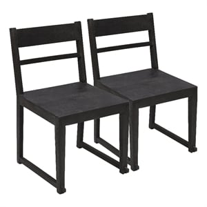 Pemberly Row Sand-Blasted Mango Wood Dining Chair Set of 2 in Dark Gray