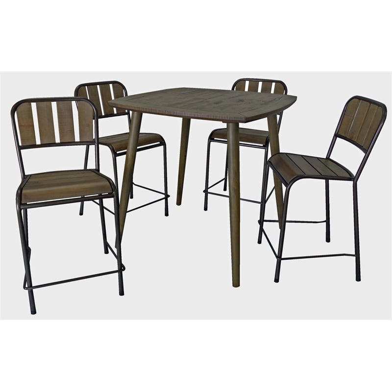 Pemberly Row Reclaimed Wood Square Counter Table with Slender Legs in Brown