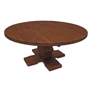 Pemberly Row 58&quot Round Mango Wood Farmhouse Table for 6 in Natural Cinnamon