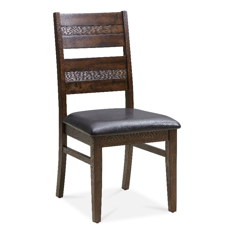 Pemberly Row Acacia Wood Dining Chair Set of 2 with Leather Seat in Brown