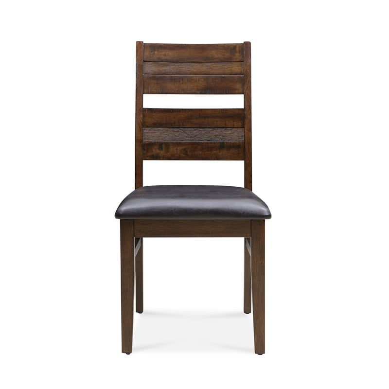 Pemberly Row Acacia Wood Dining Chair Set of 2 with Leather Seat in Brown