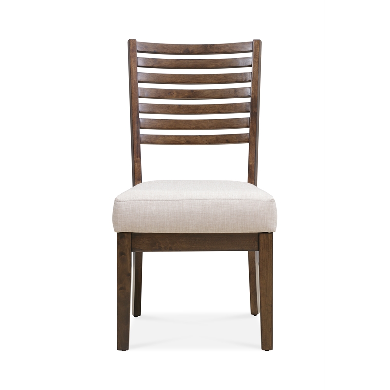 Pemberly Row Birch Wood Dining Chair with Ivory Linen Seat Set of 2 in Brown