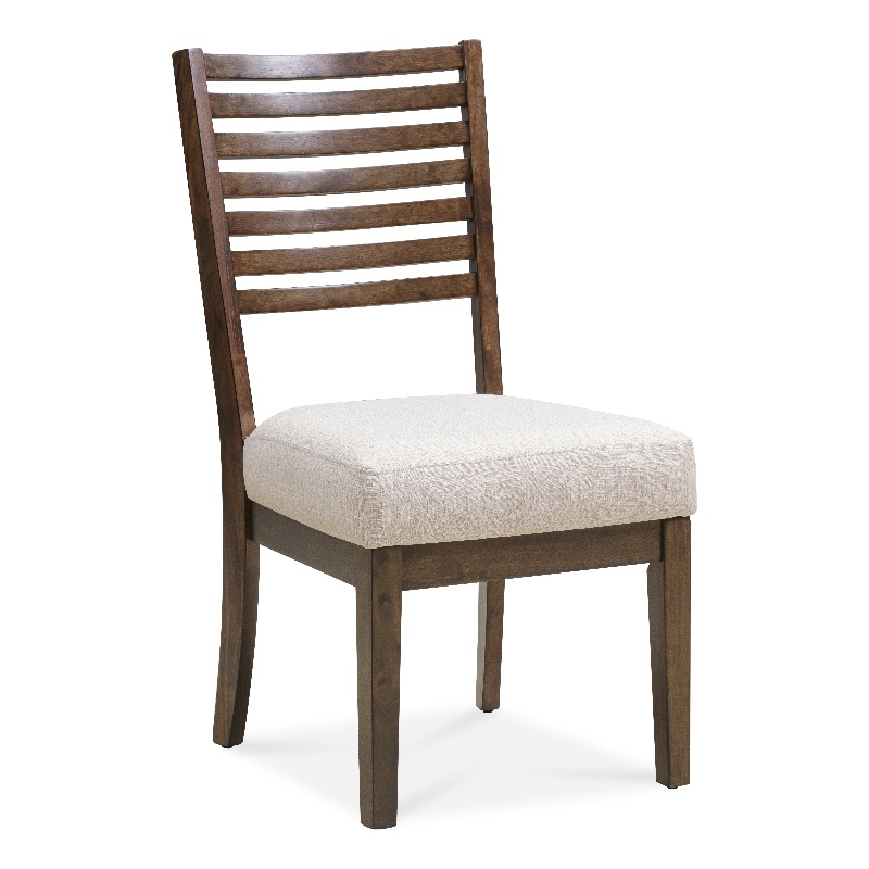 Pemberly Row Birch Wood Dining Chair with Ivory Linen Seat Set of 2 in Brown