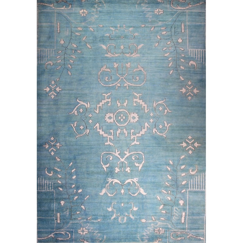 Pemberly Row 8x10 Hand-Knotted New Zealand Wool Allover Area Rug in Blue