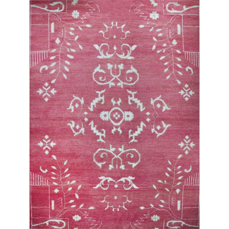 Pemberly Row 5x8 Hand-Knotted New Zealand Wool Allover Area Rug in Pink