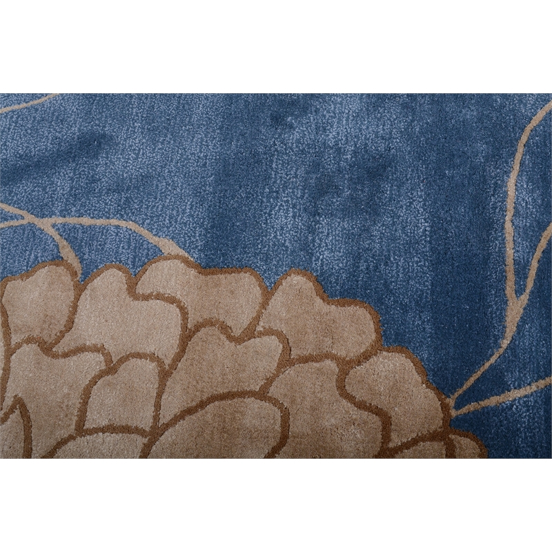 Pemberly Row 2x3 Nature-Inspired Cut Pile & Loop NZ Wool & Viscose Rug in Blue