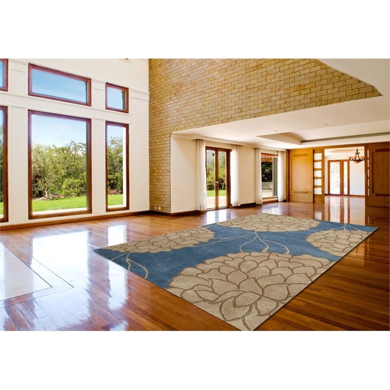 Pemberly Row 2x3 Nature-Inspired Cut Pile & Loop NZ Wool & Viscose Rug in Blue