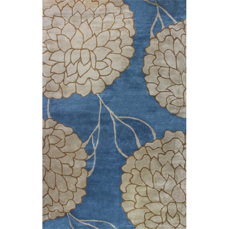 Pemberly Row 2x3 Nature-Inspired Cut Pile & Loop NZ Wool & Viscose Rug in Blue