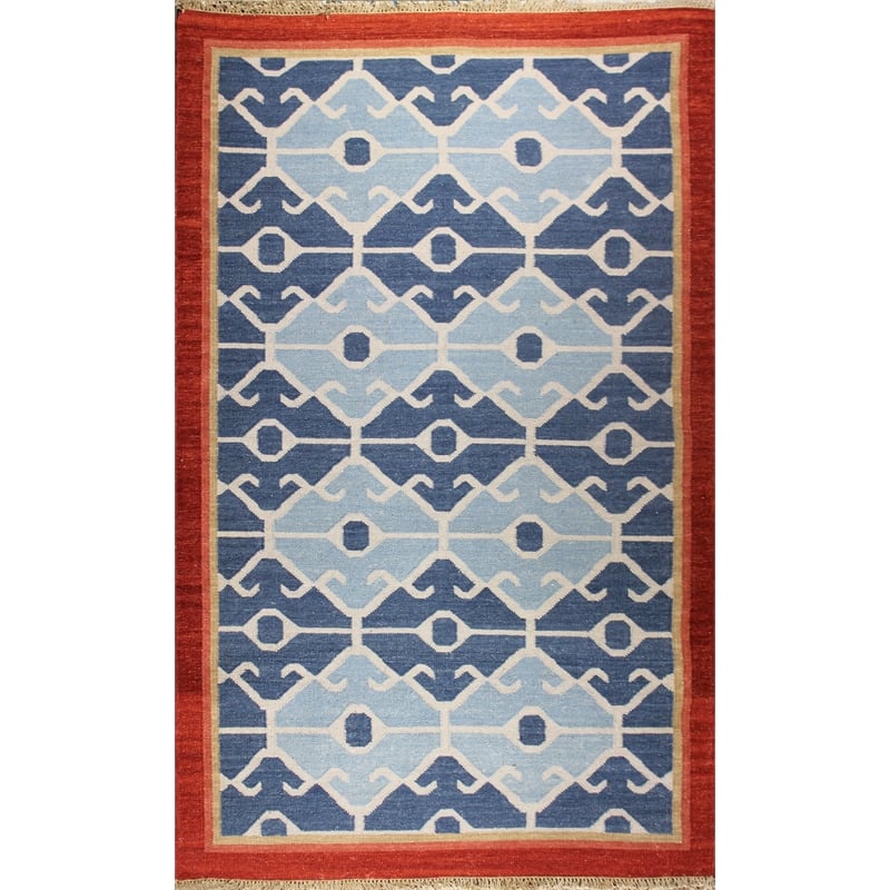 Pemberly Row 5x8 Handwoven NZ Wool and Chrome Dye Kilim Area Rug in Blue