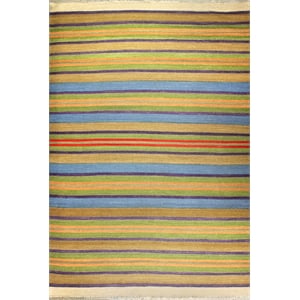 Pemberly Row 8x11 Handwoven NZ Wool and Chrome Dye Kilim Area Rug in Gold