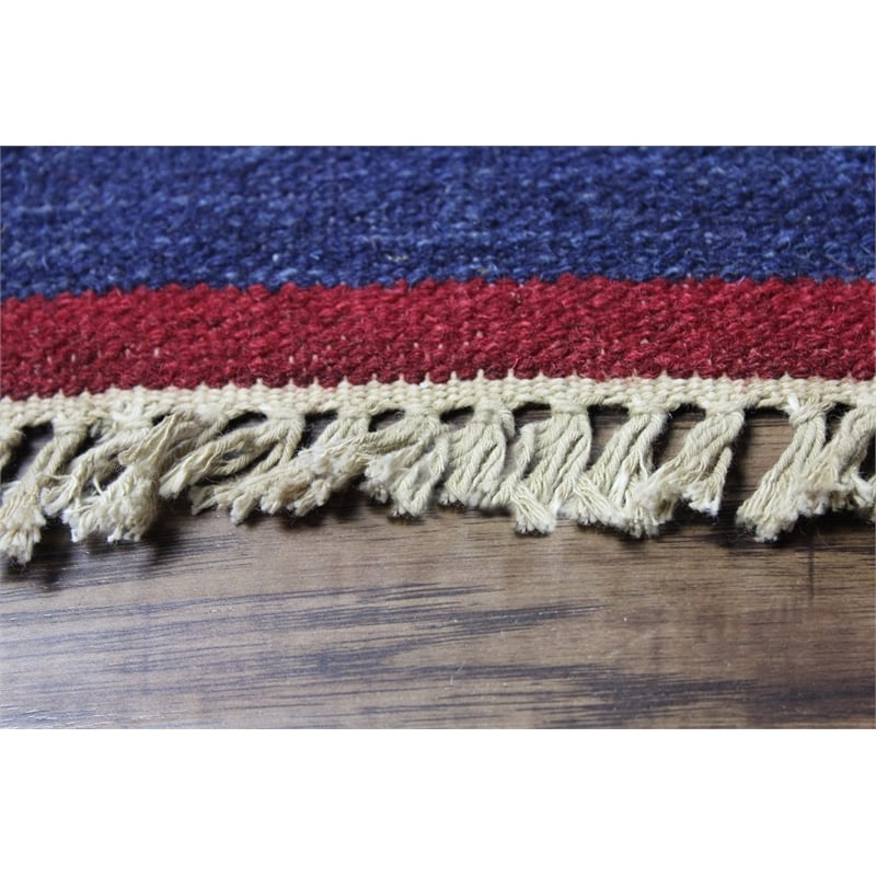Pemberly Row 5x8 Handwoven NZ Wool Kilim Rug with Multi-Color Stripes in Red