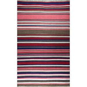 Pemberly Row 8x11 Handwoven NZ Wool Kilim Rug with Multi-Color Stripes in Red