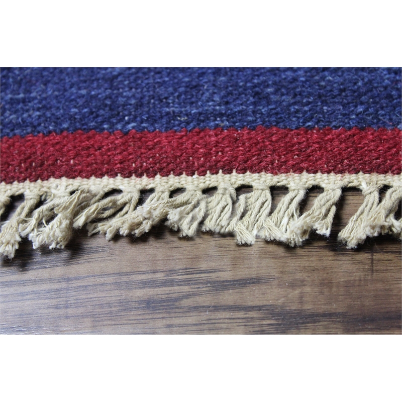 Pemberly Row 2x3 Handwoven NZ Wool Kilim Rug with Multi-Color Stripes in Red
