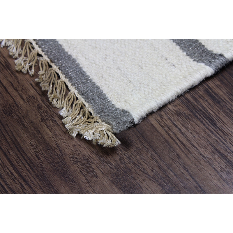 Pemberly Row 2.6x9 Handwoven NZ Wool and Chrome Dye Kilim Runner in White