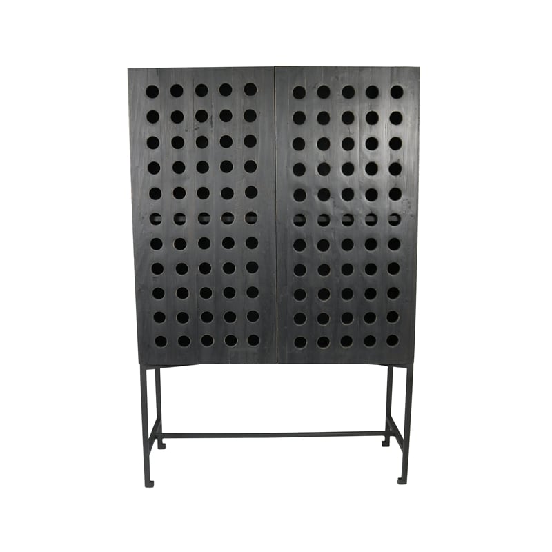 Pemberly Row Reclaimed Pine 2 Door Tall Cabinet on Cast Iron Base in Black