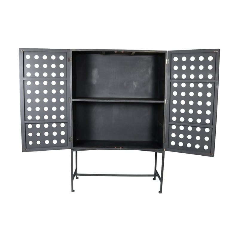 Pemberly Row Reclaimed Pine 2 Door Tall Cabinet on Cast Iron Base in Black