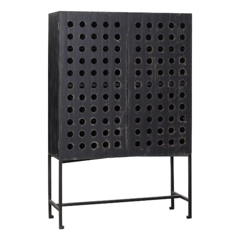Pemberly Row Reclaimed Pine 2 Door Tall Cabinet on Cast Iron Base in Black