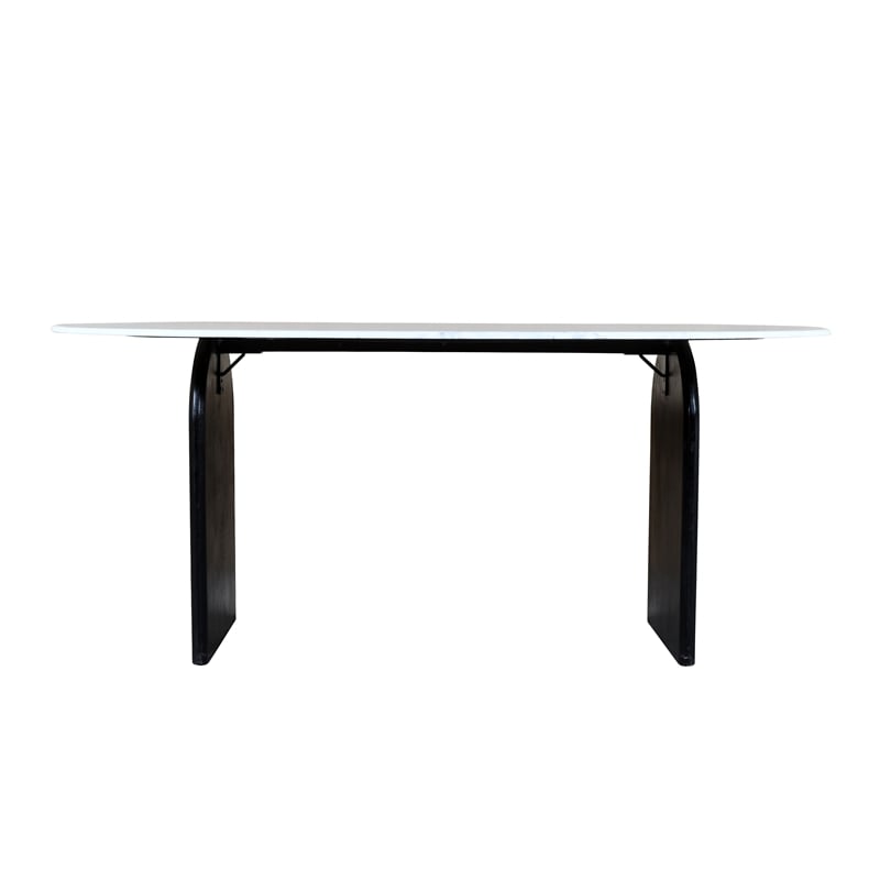 Pemberly Row White Marble Top Oval Dining Table with Solid Wood Base