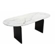 Pemberly Row White Marble Top Oval Dining Table with Solid Wood Base