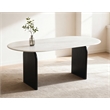 Pemberly Row White Marble Top Oval Dining Table with Solid Wood Base