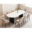 Pemberly Row White Marble Top Oval Dining Table with Solid Wood Base