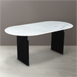 Pemberly Row White Marble Top Oval Dining Table with Solid Wood Base