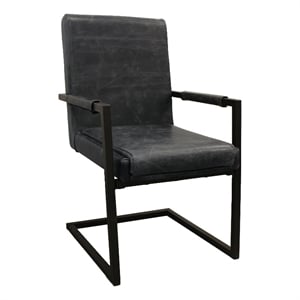 Pemberly Row Genuine Leather Armchair with Iron Frame in Antique Black