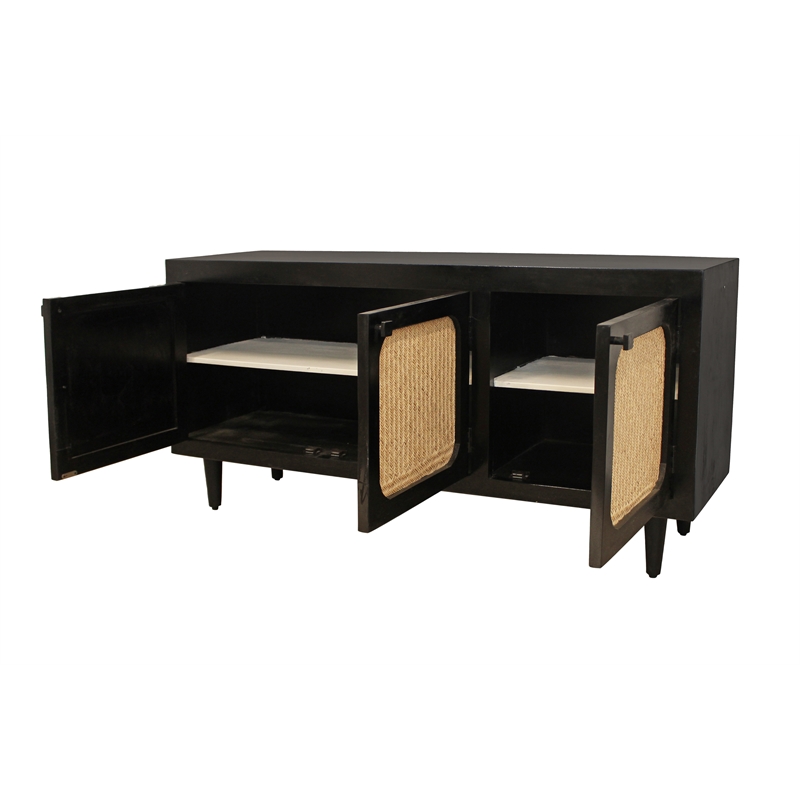 Pemberly Row 3 Woven Cane Door Mango Wood Plasma Stand in Black