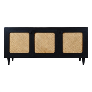 Pemberly Row 3 Woven Cane Door Mango Wood Plasma Stand in Black