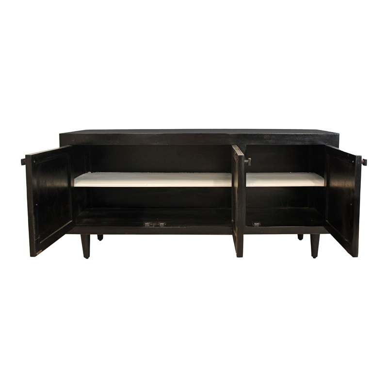 Pemberly Row 3 Woven Cane Door Mango Wood Plasma Stand in Black