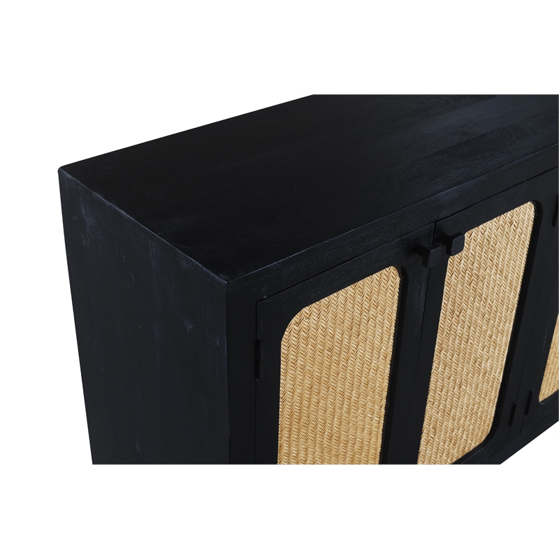 Pemberly Row 4 Woven Cane Door Mango Wood Sideboard in Black