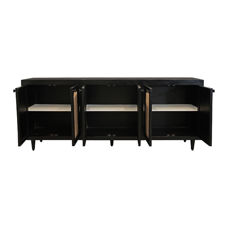 Pemberly Row 6 Woven Cane Door Mango Wood Sideboard in Black