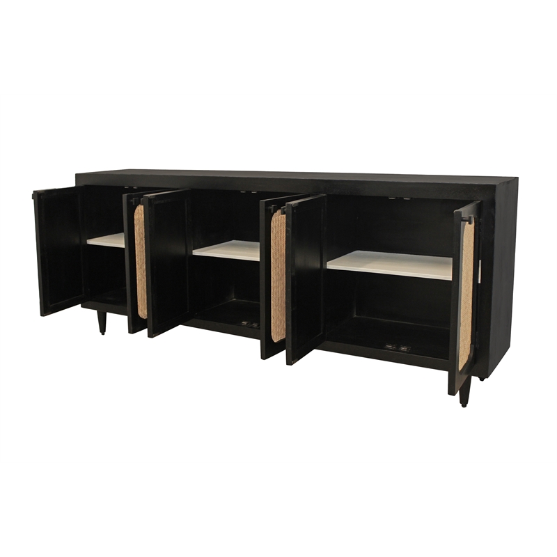 Pemberly Row 6 Woven Cane Door Mango Wood Sideboard in Black