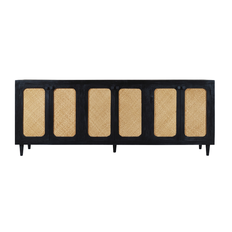 Pemberly Row 6 Woven Cane Door Mango Wood Sideboard in Black