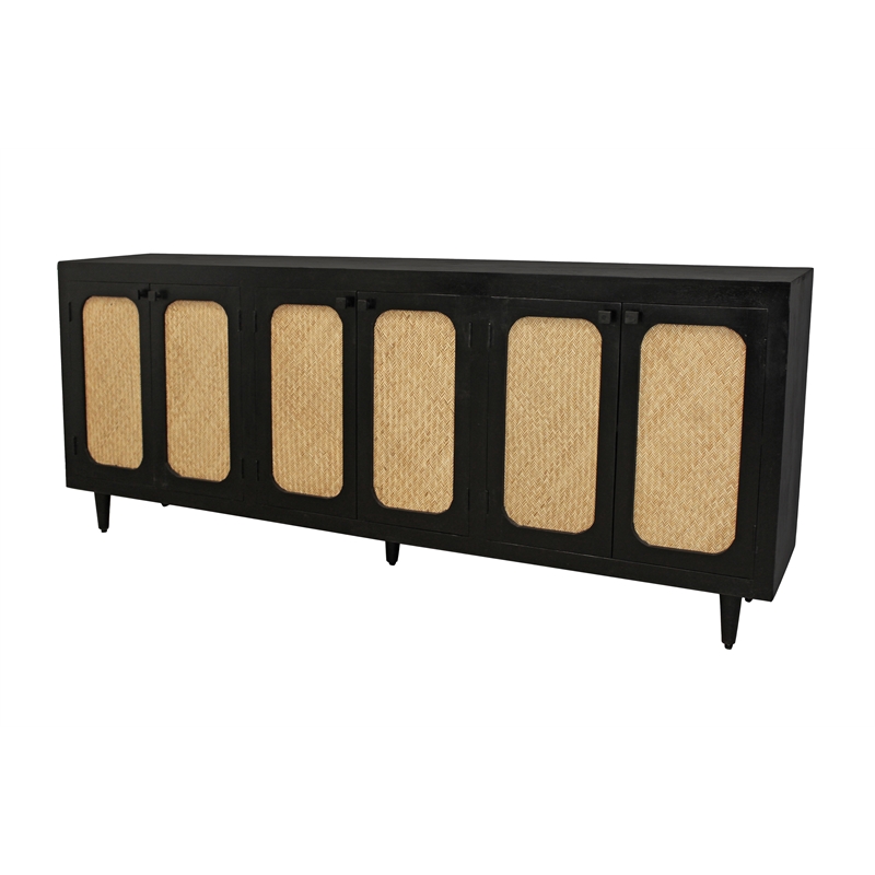 Pemberly Row 6 Woven Cane Door Mango Wood Sideboard in Black