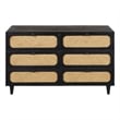 Pemberly Row 6 Woven Cane Drawer Mango Wood Dresser in Black