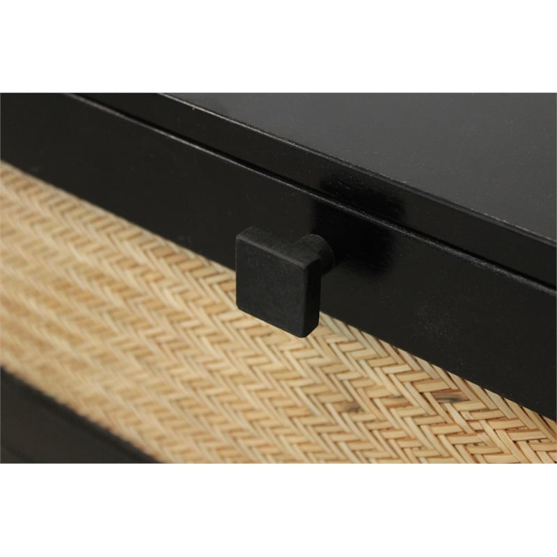 Pemberly Row 6 Woven Cane Drawer Mango Wood Dresser in Black